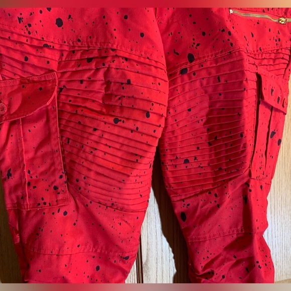 Brooklyn State Red w/Blk Splash Biker Zipper Stacked Slim Jeans Men's 5X 44X30+ - Picture 6 of 8